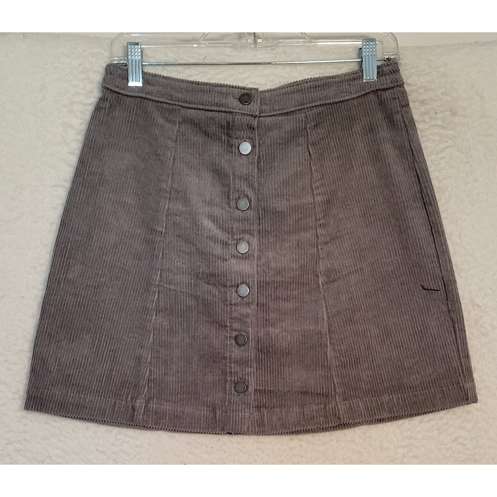 FOREVER 21 Corduroy Short Skirt Gray Size L Button Mini Preppy Casual 1372